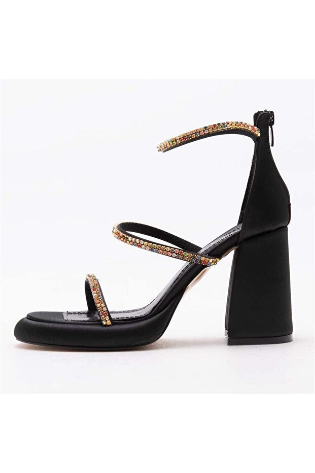 Donna Women's Stone Embellished Satin Platform Heeled Sandals-1393