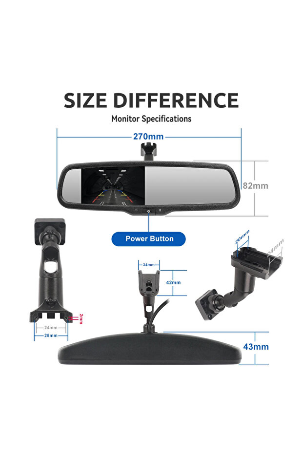 Ktydkp 4.3 Inch Car Reversing Camera with Mirror Monitor Original Special Bracket Auto Brightness ... - 4