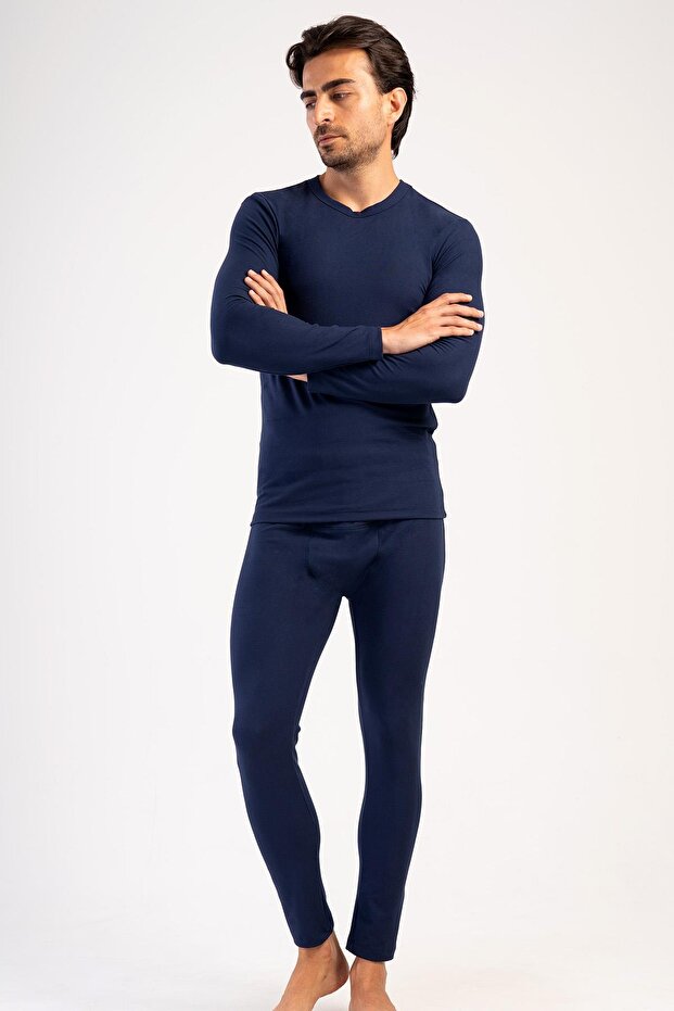 Men's Long Sleeve Crew Neck Thermal Underwear Set 405153 / 409002 Navy Blue