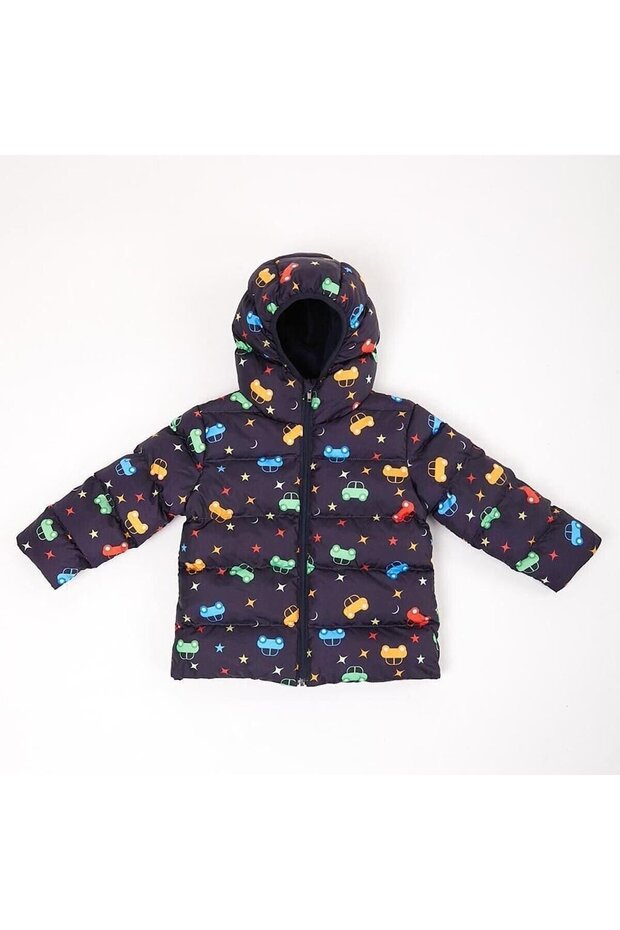 سترة قابلة للنفخ منقوشة على شكل سيارة باللون الأزرق الداكن للأولاد - 1