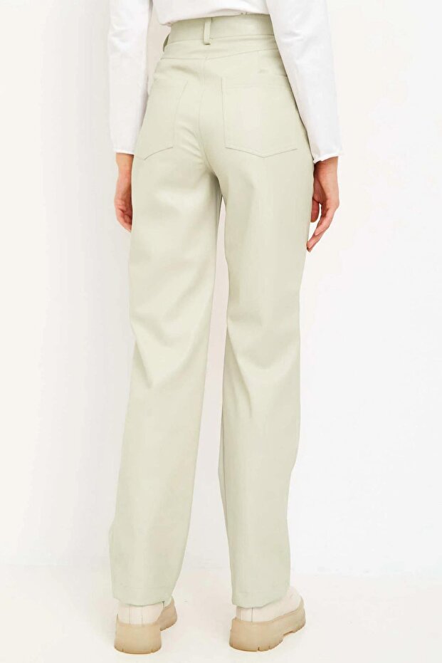 Bej Deri Basic Kadın Pantolon MG1316 - 5