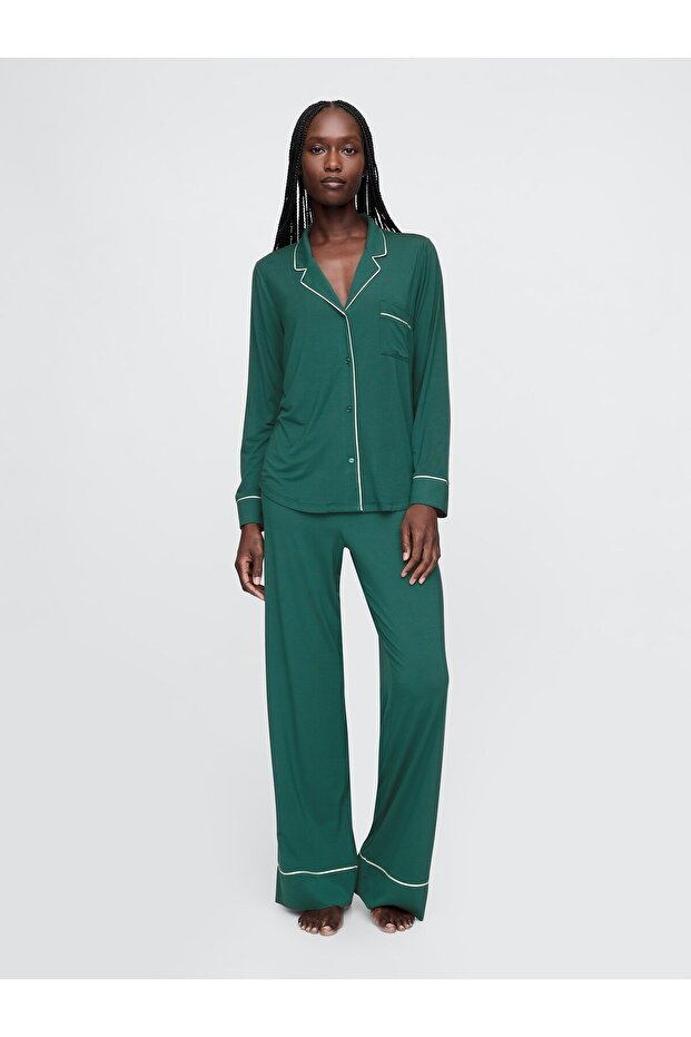 Kadın Yeşil Modal Pijama Üstü - 3