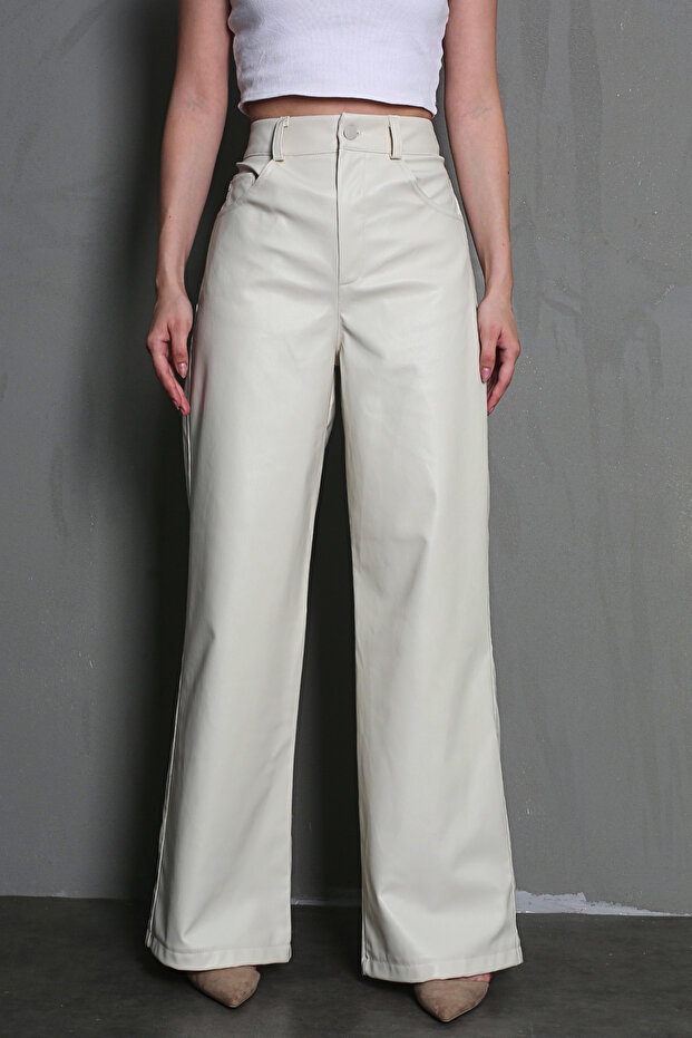 Bej Deri Basic Kadın Pantolon MG1316 - 4