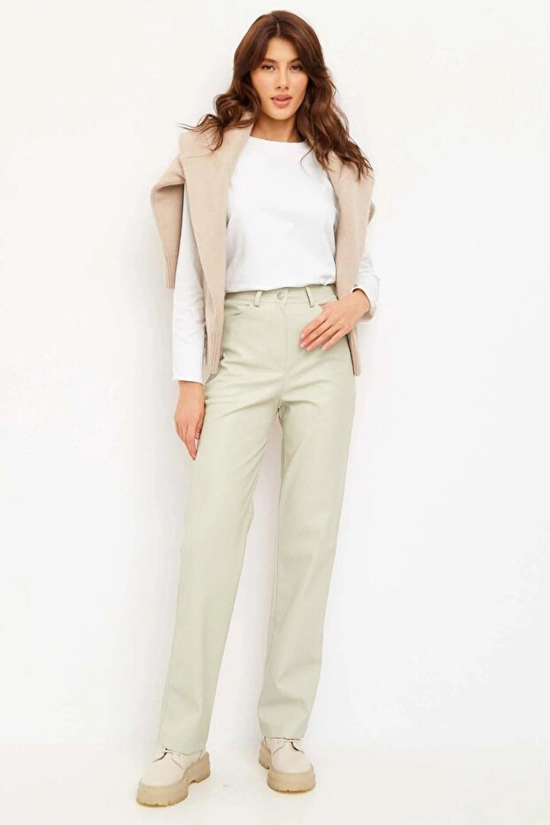 Bej Deri Basic Kadın Pantolon MG1316 - 1