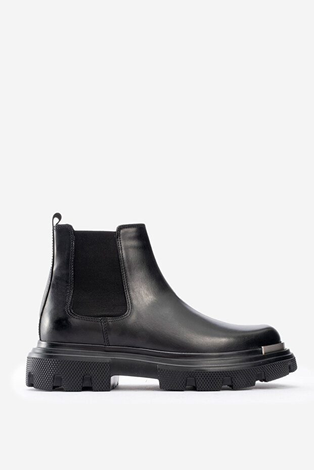 Men's Thick Sole Casual Chelsea Boots Real Leather Mc 20013 Black