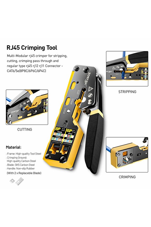 Network Tool Kit, ZoeRax RJ45 Crimp Tool kit Pass Through Crimper RJ45 Crimping Tool, Cable Teste... - 3