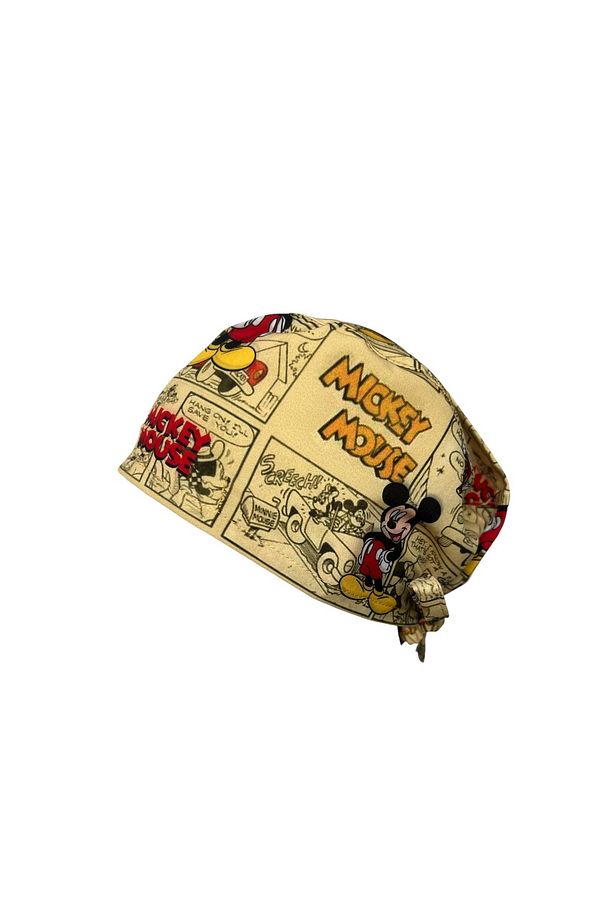 Doktor Hemşire Bonesi,Ameliyathane bonesi,bandana,unısex,Mıckey Mouse Desenli,Sarı - 3