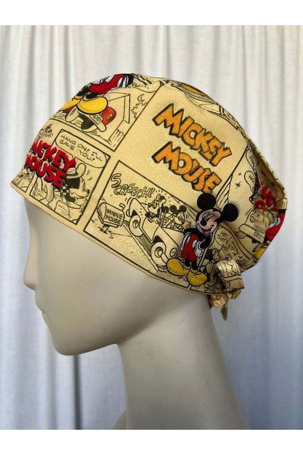 Doktor Hemşire Bonesi,Ameliyathane bonesi,bandana,unısex,Mıckey Mouse Desenli,Sarı - 1