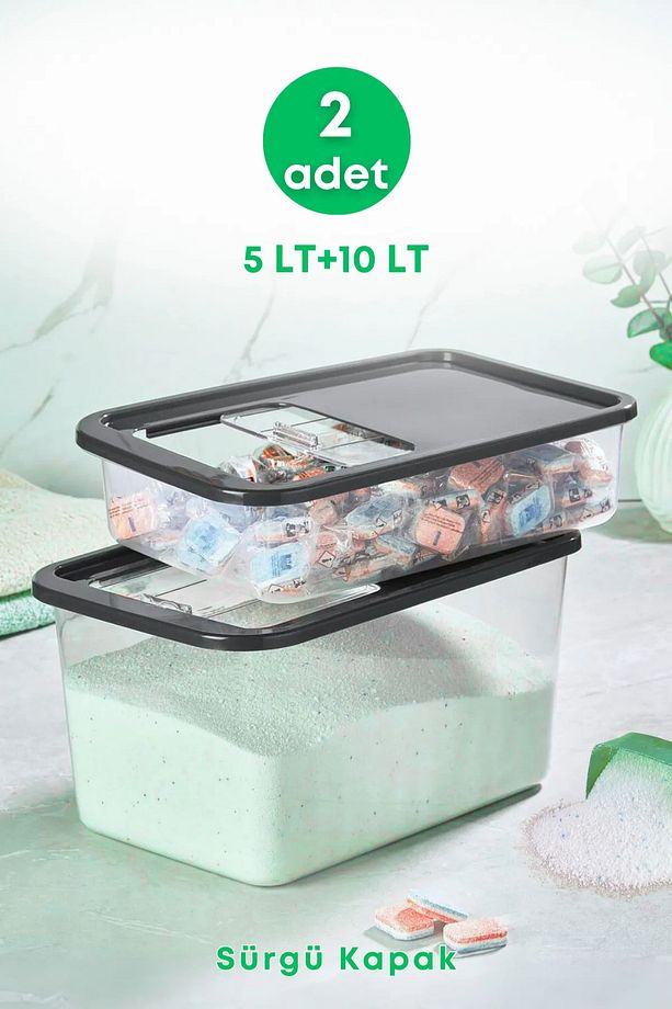 2 Li Sürgülü Kayar Kapaklı Tablet Deterjan Saklama Kutusu-5 Lt 10 Lt - 1
