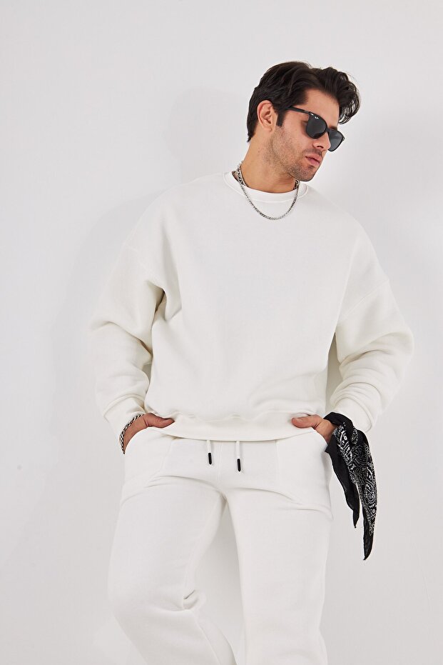 Crew Neck Basic 3 Thread Raster Oversize Sweatshirt - 6
