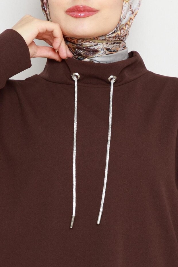 Brown Stand Collar Tunic - 4