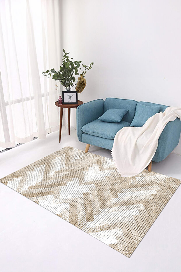 Dijital Kaymaz Taban Yıkanabilir Sade Hasır Zigzag Model Yolluk Mutfak Salon Halısı - 1
