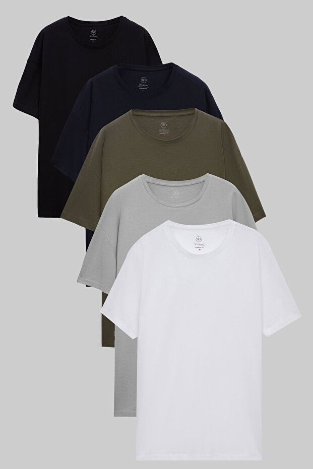 Ds Damat Black/Navy Blue/Khaki/Gray/White 5-Piece Oversize 100% Cotton T-Shirt
