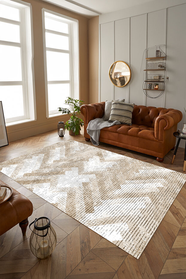 Dijital Kaymaz Taban Yıkanabilir Sade Hasır Zigzag Model Yolluk Mutfak Salon Halısı - 5