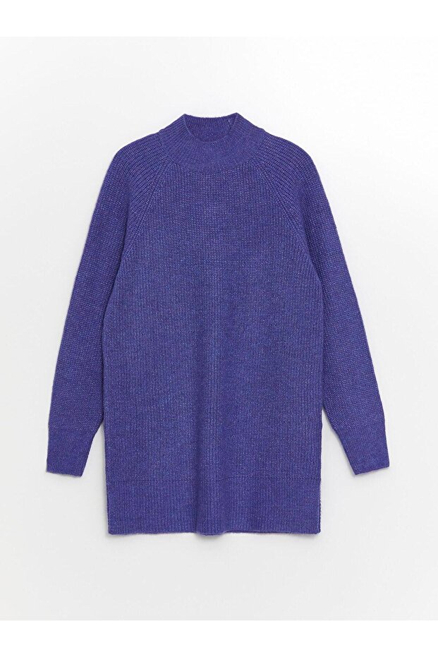 LCW Modest Dik Yaka Düz Uzun Kollu Kadın Triko Tunik - 5