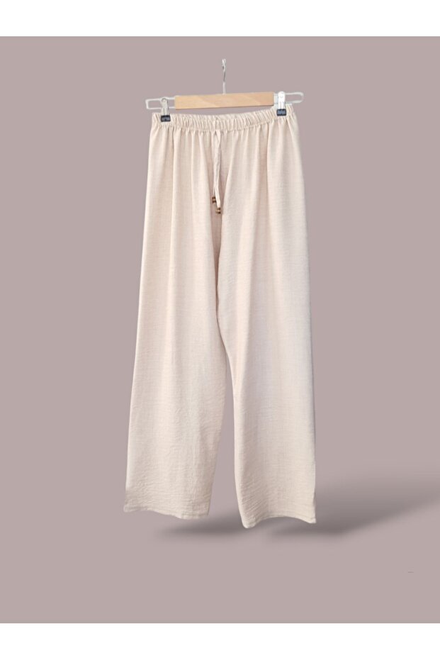بنطلون كتان مريح مقاس كبير - بدون جيوب وخصر مطاطي مقاس 40-50 - 1