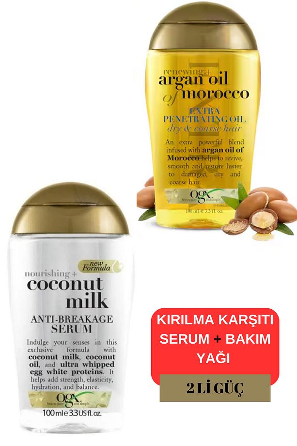 Argan Oil Of Morocco Kuru Saçlar I?çin Argan Yağı 100 Ml + Coconut Milk Kırılma Karşıtı Serum 100 Ml - 1
