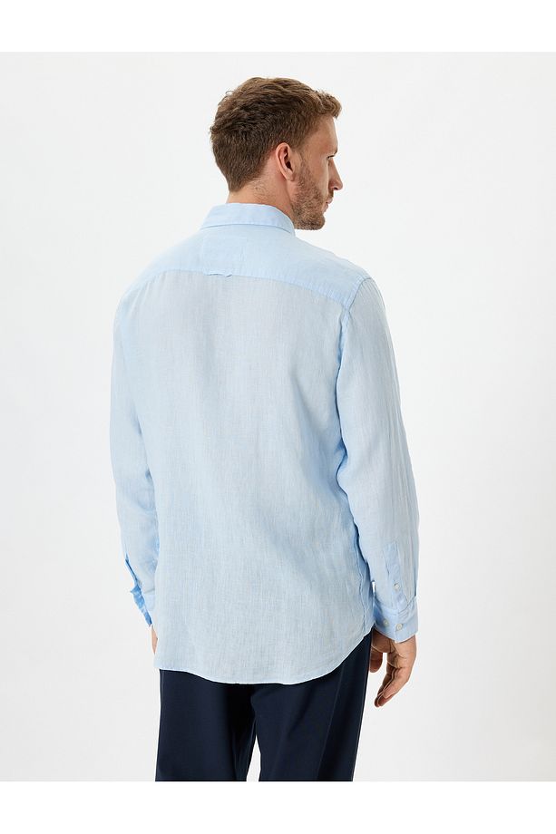 Keten Gömlek Uzun Kollu Basic Regular Fit - 4