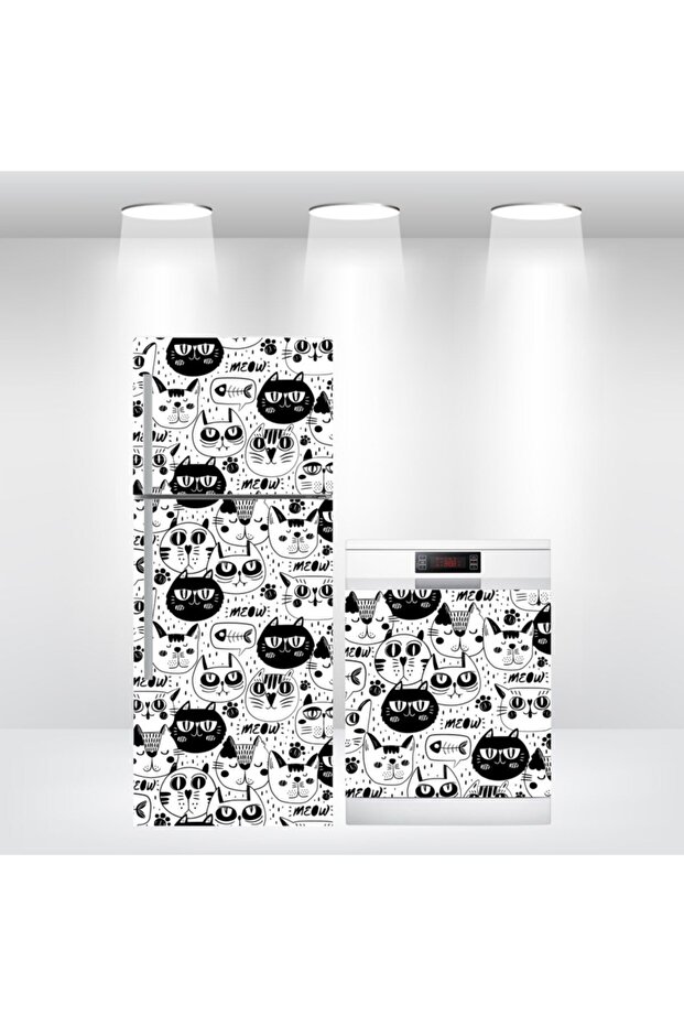 Foil Finish and Cats Patterned Refrigerator and Dishwasher Cover