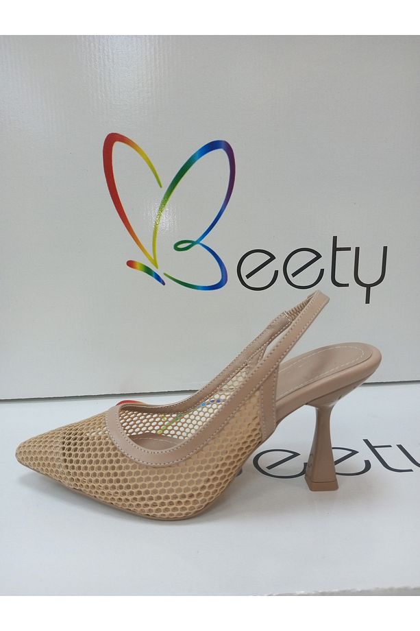Moda rüzgar nut rengi fileli topuklu ayakkabı - 1