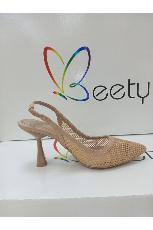 Moda rüzgar nut rengi fileli topuklu ayakkabı - 3
