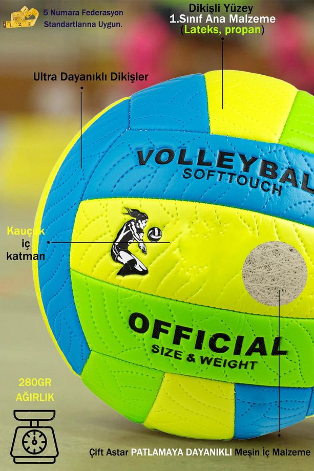1.Kalite Yumuşak Yüzey Dikişli Soft Touch Voleybol Topu İç ve Dış Mekan 5no Çift Astar Eğitici Top - 2
