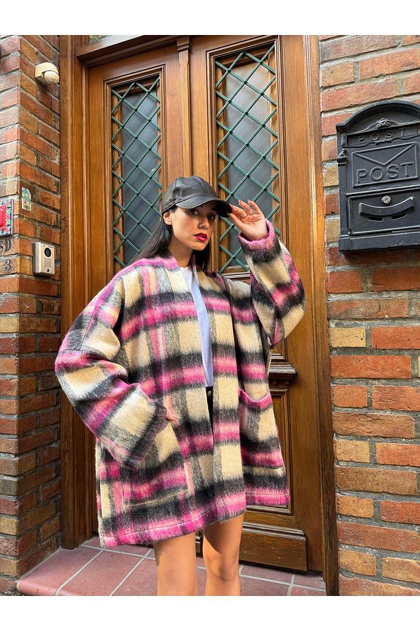 Kadın Astarlı Şardonlu Oversize Kaşe Hırka 26194 - 3