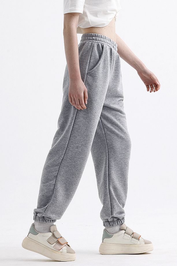 Kadın Gri Jogger Eşofman Altı - Oversize (CEPLİ, YÜKSEK BEL) - 3
