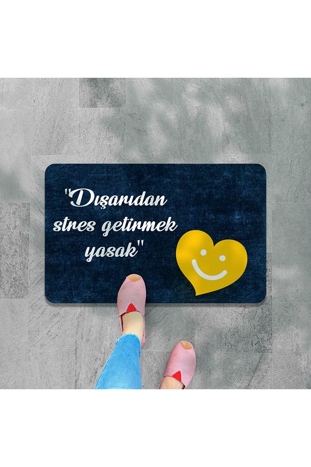 Dijital Baskılı  kapı önü paspas Hoşgeldiniz Yazılı Çiçek DesenIç ve Dış Kapı Paspası Yıkanabilir - 1