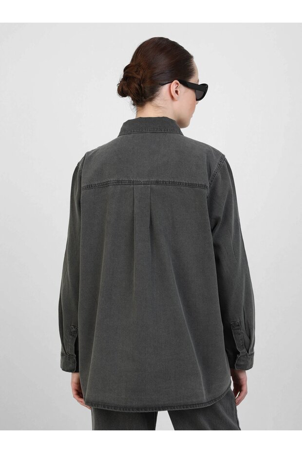 تونيك من الدنيم باللون الرمادي - بتفاصيل حجرية - ريفكا - 7