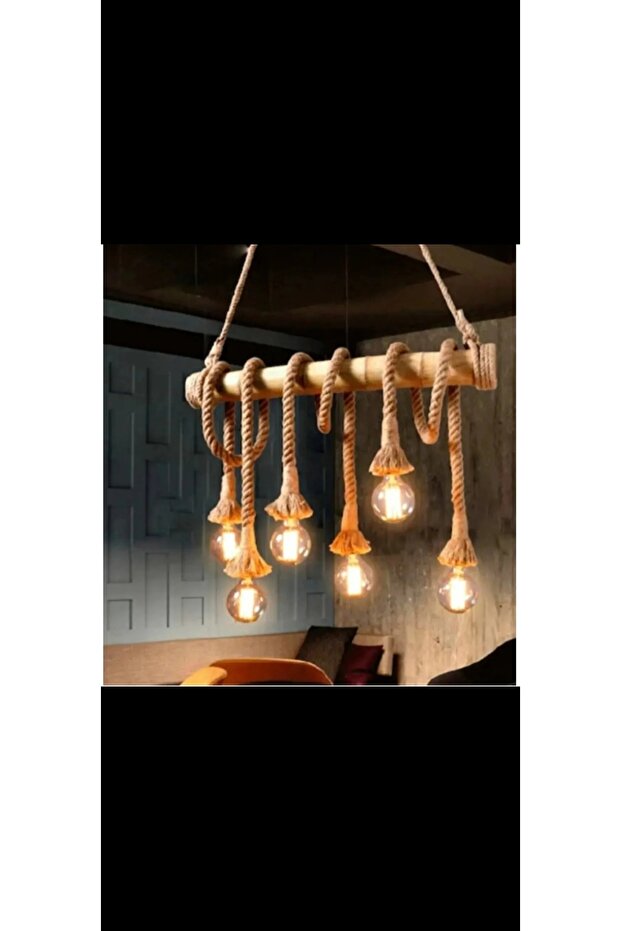 Doğal bambu halatlı avize. - 1