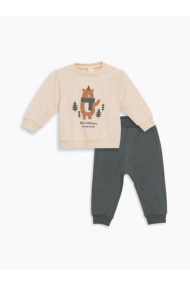 LCW baby Bisiklet Yaka Uzun Kollu Baskılı Erkek Bebek Sweatshirt ve Eşofman Alt 2'li Takım - 1