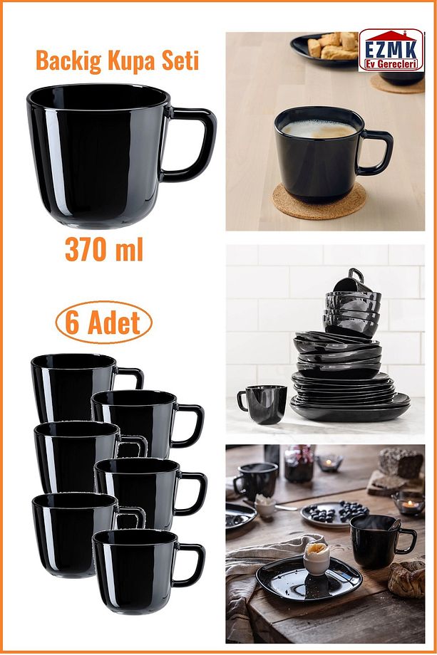 Backig Siyah Kupa Seti 370 ml \ 6 Adet - 1