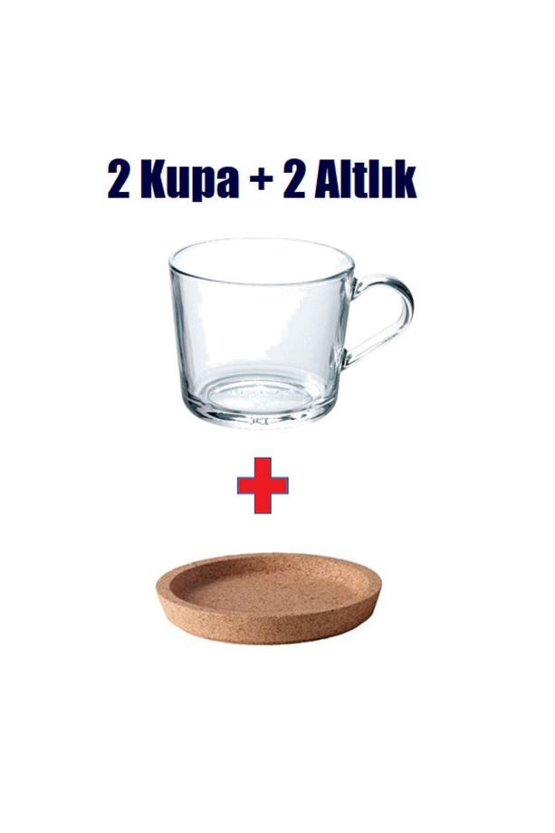 Cam Kupa Seti \ 2'li Set \ 360 ml \ 10 Cm Mantar Altlık - 8
