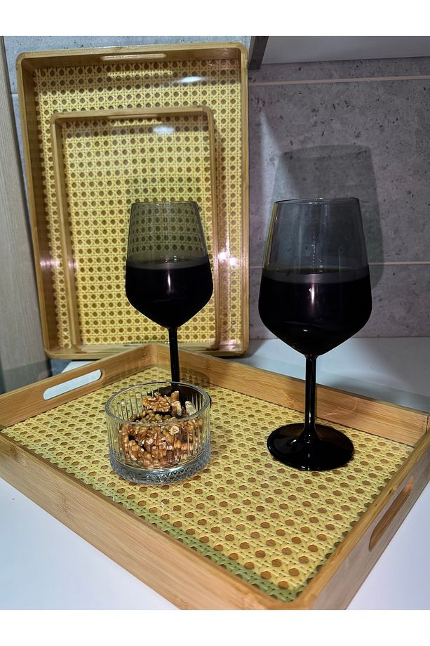 3lü Hazeran Sunum Tepsisi, Dikdörtgen Rattan Tepsi - 1