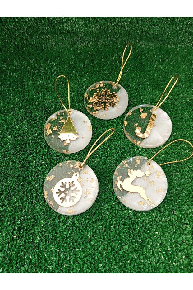 Yılbaşı süsü Epoksi 5 li ağaç kapı duvar süsü - 1