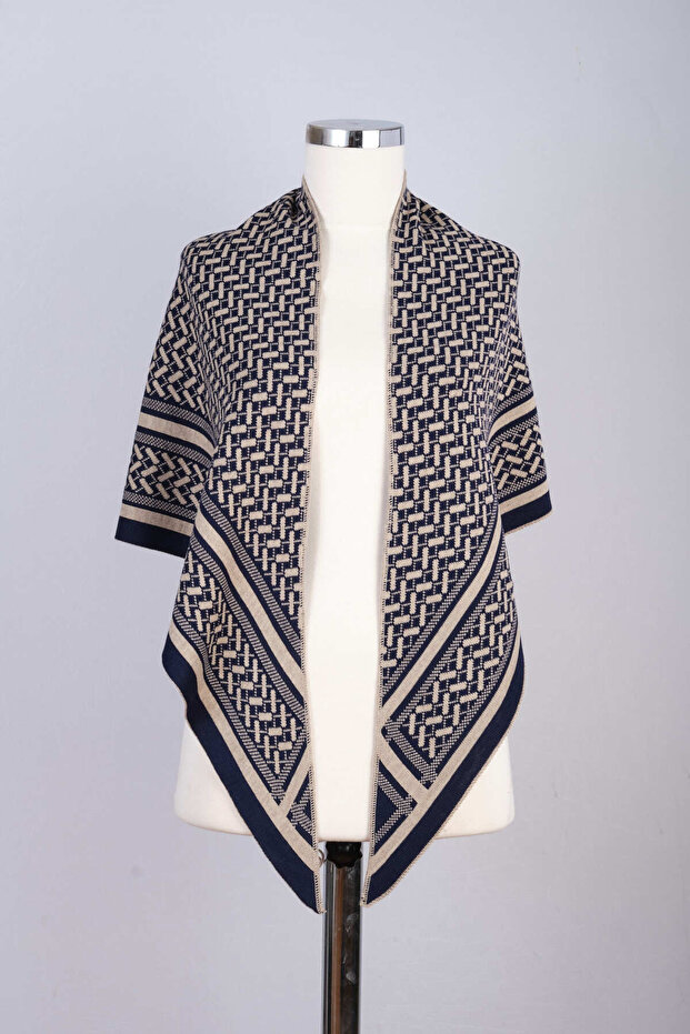 Desenli Triko Üçgen Şal - 4