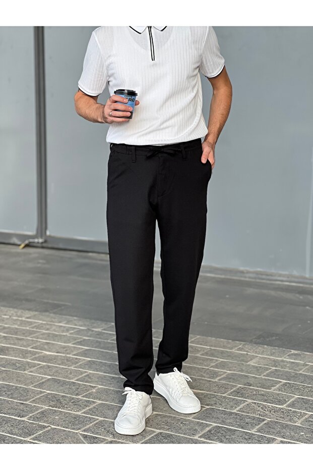 Men's Elastic Waist and Drawstring Comfortable Fit Chino Baggy Pants