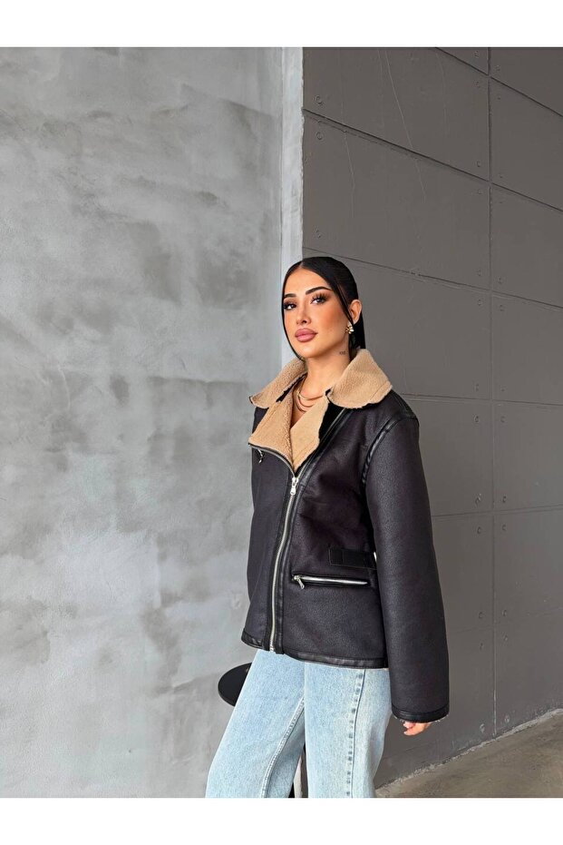 Suede Coat with Fur Inside - 4