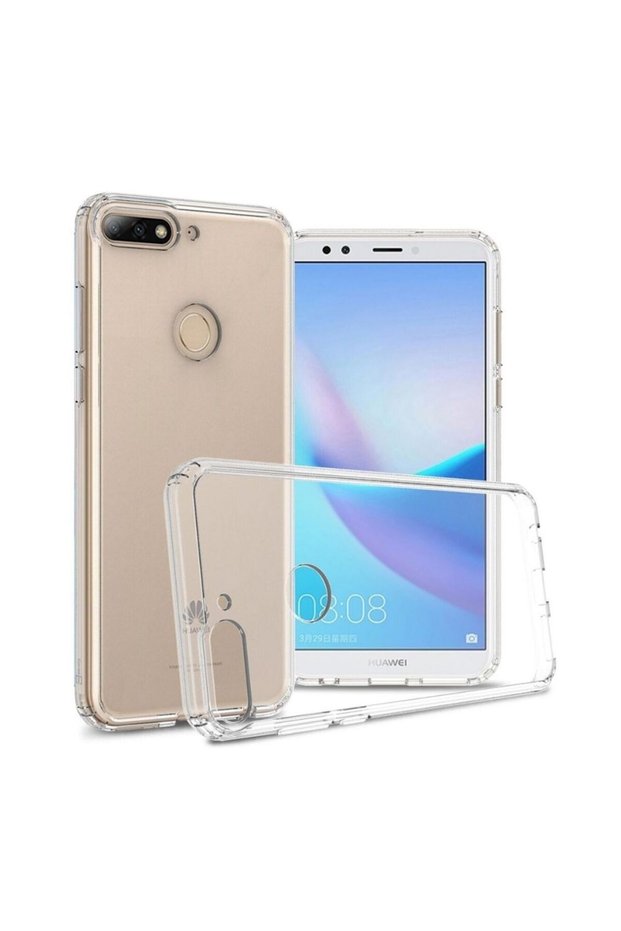 Huawei Y7 2018 Compatible Transparent Silicone Case - Flexible Full Protection Cover with Camera Protection