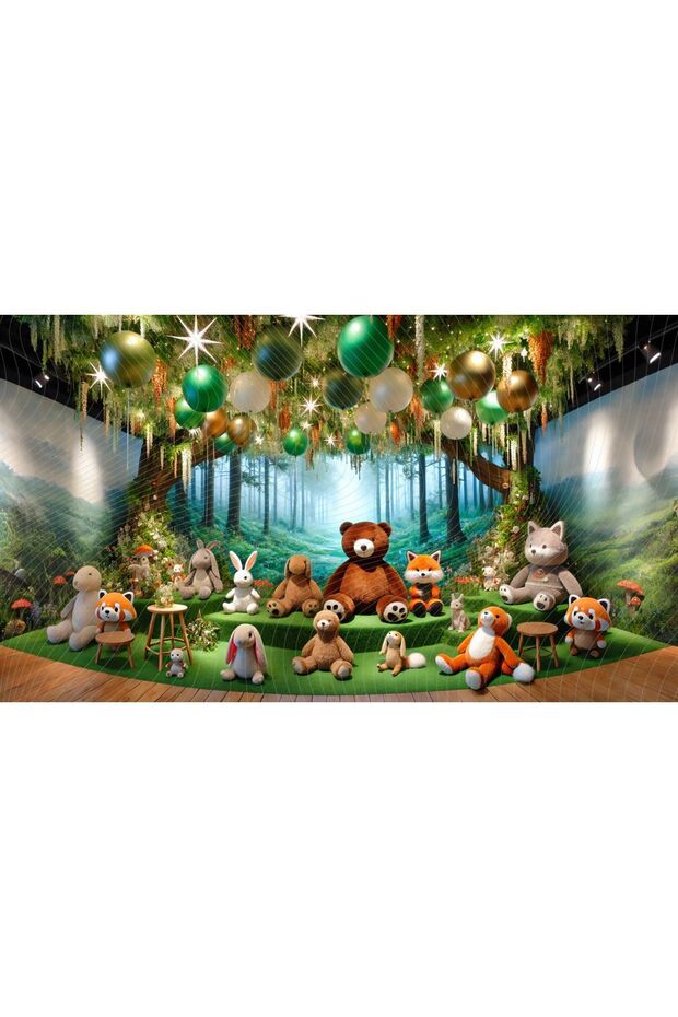 Cute Plush Animals and Forest Themed 200x150cm Professional Photography Backdrop, Studio Background
