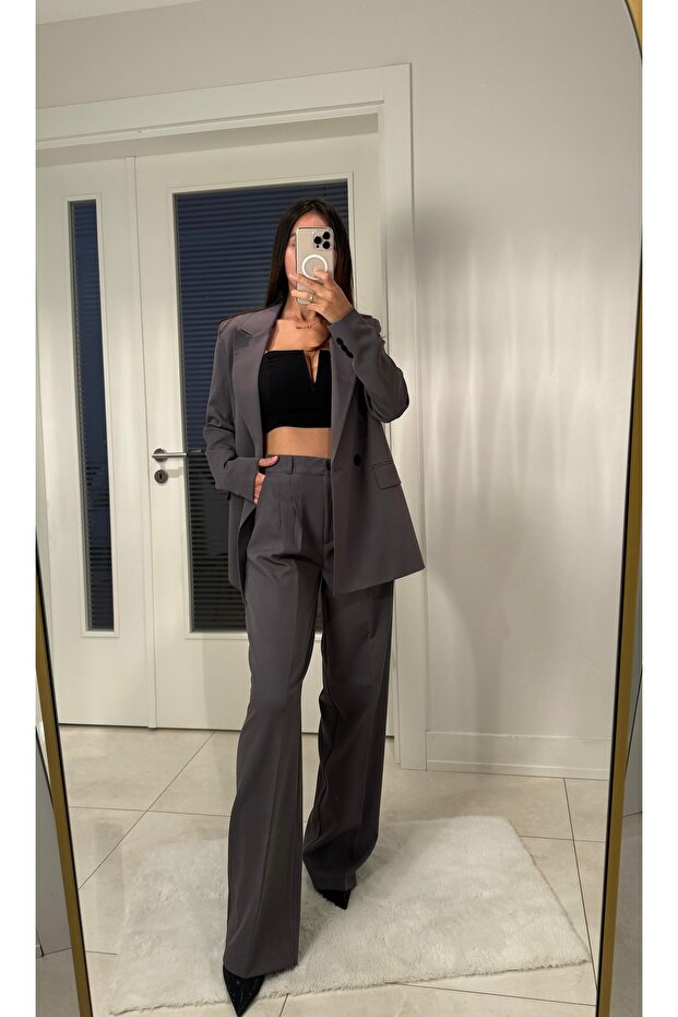 Women's Anthracite Blazer Jacket Trousers Set