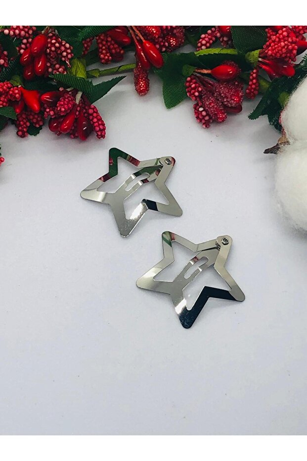 Silver Color Very Stylish Star Snap Hair Clip Set of 2 (3cm)