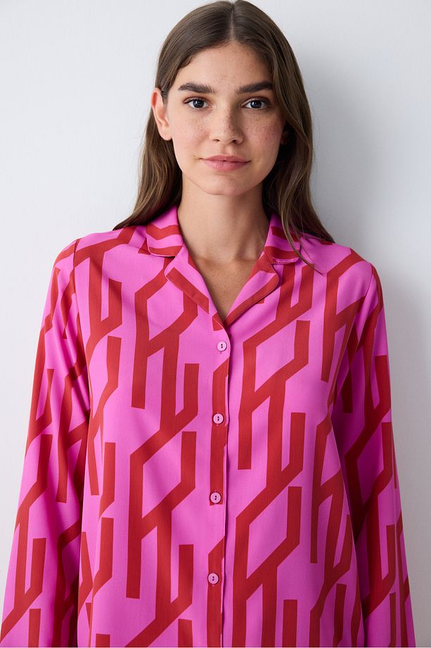Printed Gömlek Şort Pijama Takımı - 3