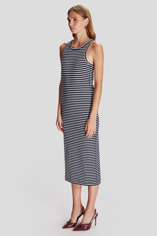 Midi Boy Çizgili Örme Elbise - 3