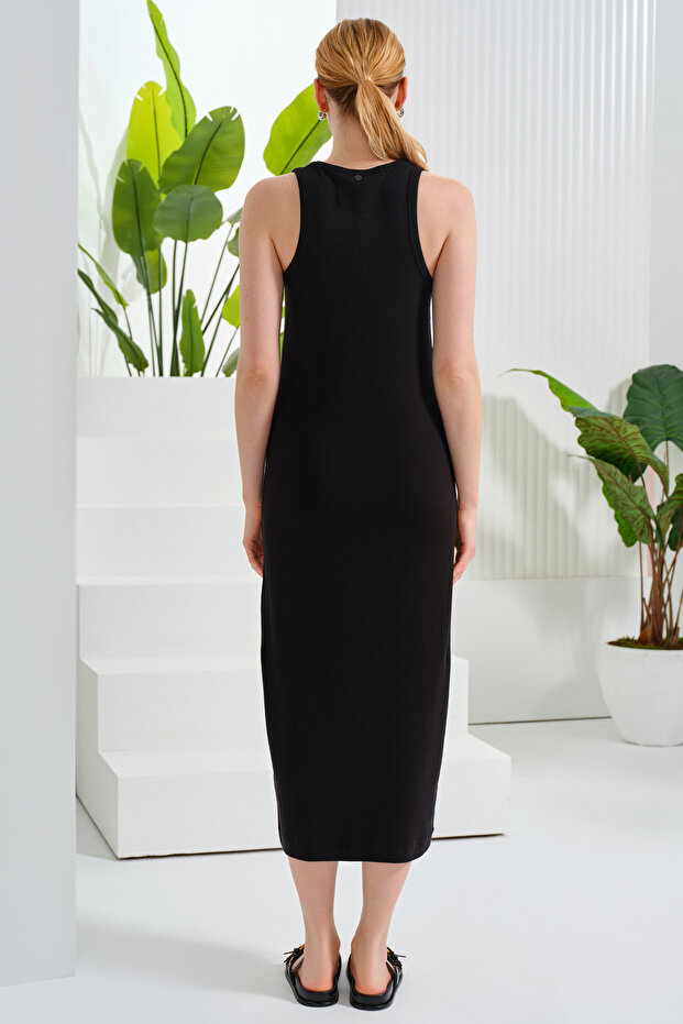 Fitilli Midi Boy Örme Elbise - 4