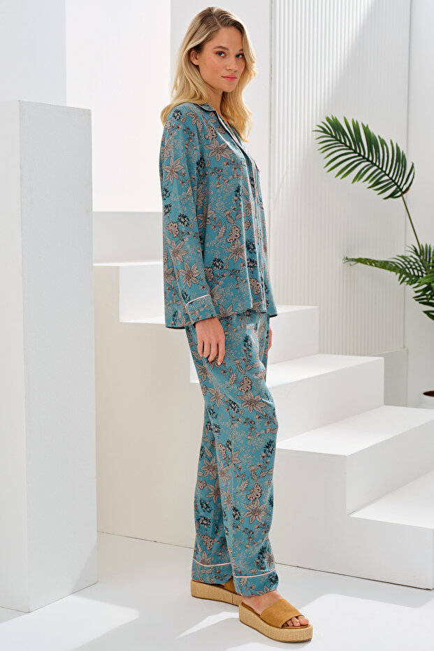 Uzun Kollu Desenli Pijama Takımı - 3