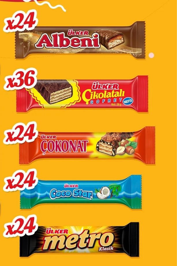 Albeni (24 Adet), Çikolatalı Gofret (36 Adet),Çokonat (24 Adet), Coco Star (24 Adet),Metro (24 Adet) - 1