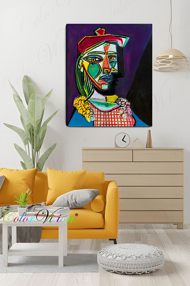 Pablo Picasso Ekose Elbiseliİ Bereli Kadın Kanvas Tablo - 4