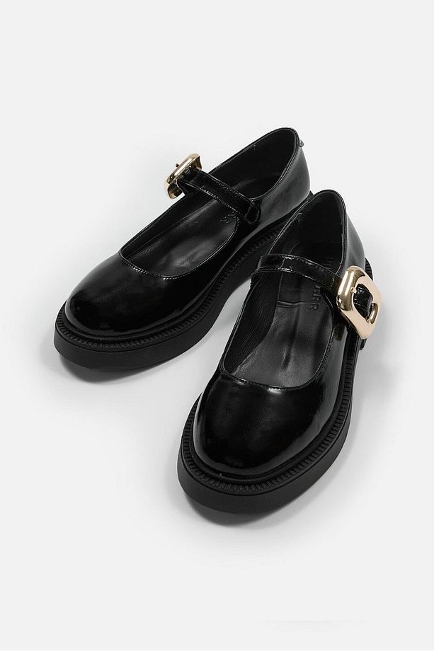 Ghisa Siyah Rugan Hakiki Deri Altın Tokalı Loafer - 6